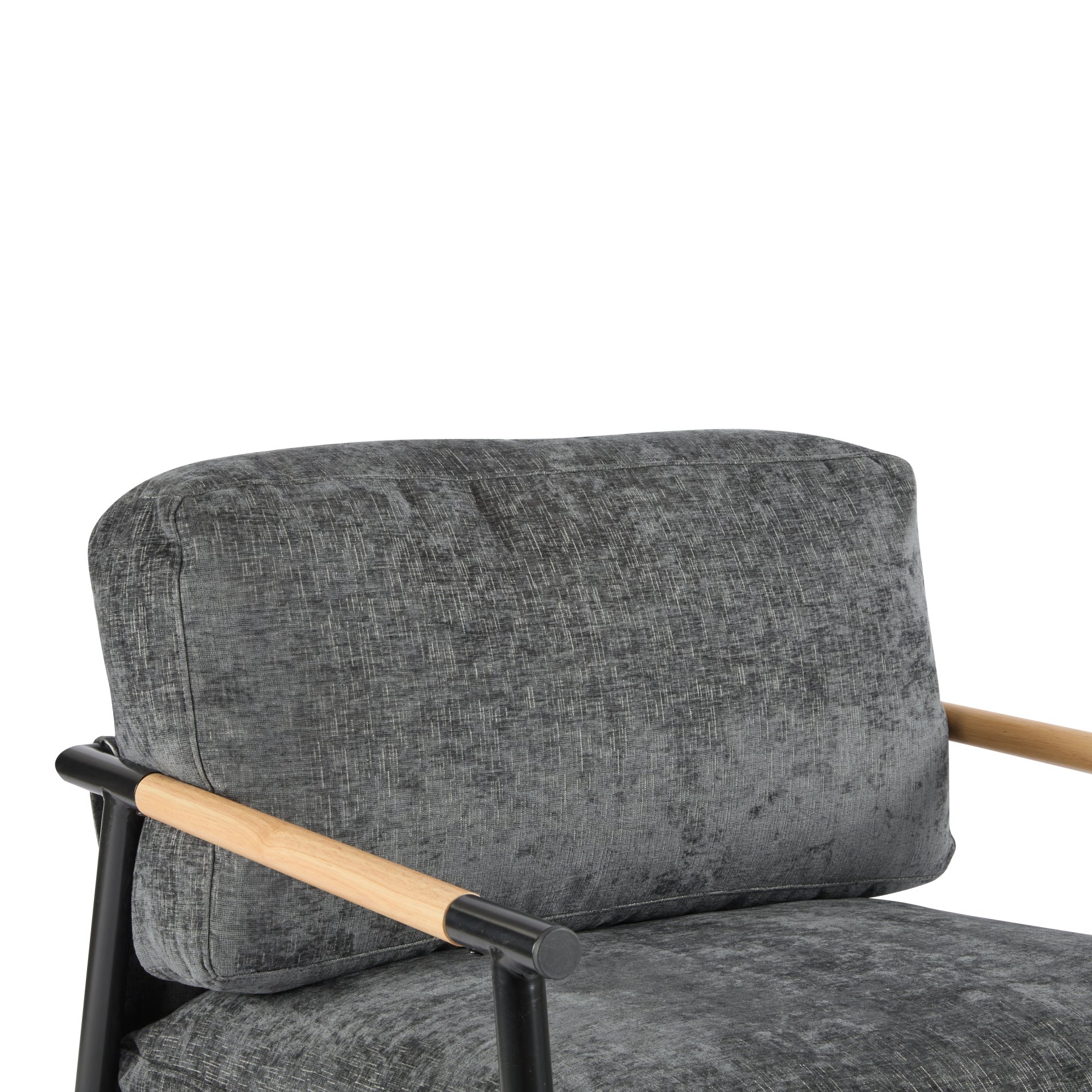 Modern Accent Chair With Plush Cushions, Minimalist Metal Frame, Wooden Armrest - Gray - Image 15