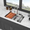 33" Drop In Kitchen Sink Single Bowl 16 Gauge Stainless Steel Ledge Workstation - Black - Image 2