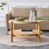 Modern Style Circular Double Layer Tea Table With Rattan Weave - Natural Wood - Image 5