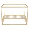 Full Size Canopy Frame Floor Bed With Fence, Guardrails - Natural - Image 16