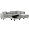 Modern Sectional Sofa With Storage Ottoman, L - Shape Couch With 2 Pillows And Cup Holders - Gray - Image 23