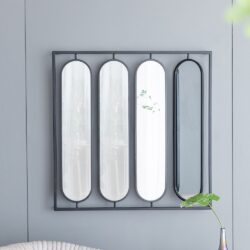 Large 4 Oval Wall Mirror With Square Frame, Home Decor For Living Room, Bedroom, Entryway, Office - Black