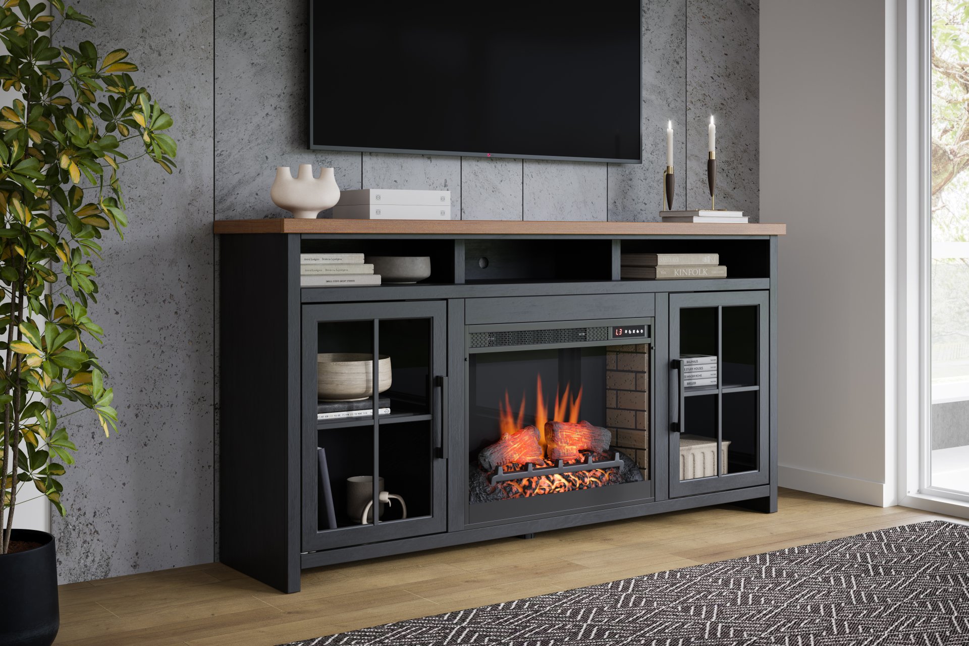 Essex - Fireplace TV Stand Console For TVs Up To 85" - Black, Whiskey - Image 4