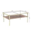 Rectangle Coffee Table With Tempered Glass Top, Modern Table For Living Room - Gray / Gold - Image 3