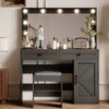 Makeup Vanity Table, Makeup Table With Large Mirror And 11 LED Light, Brightness Adjustable, Dressing Table Desk With 3 Drawers, Vanity Desk For Women (With Stool) - Black - Image 6