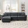 Modern Convertible Sectional L Shaped Reversible Couch Set With Free Pillows 4 Seat Suede Sleeper Sofa With Ottoman - Dark Gray - Image 19