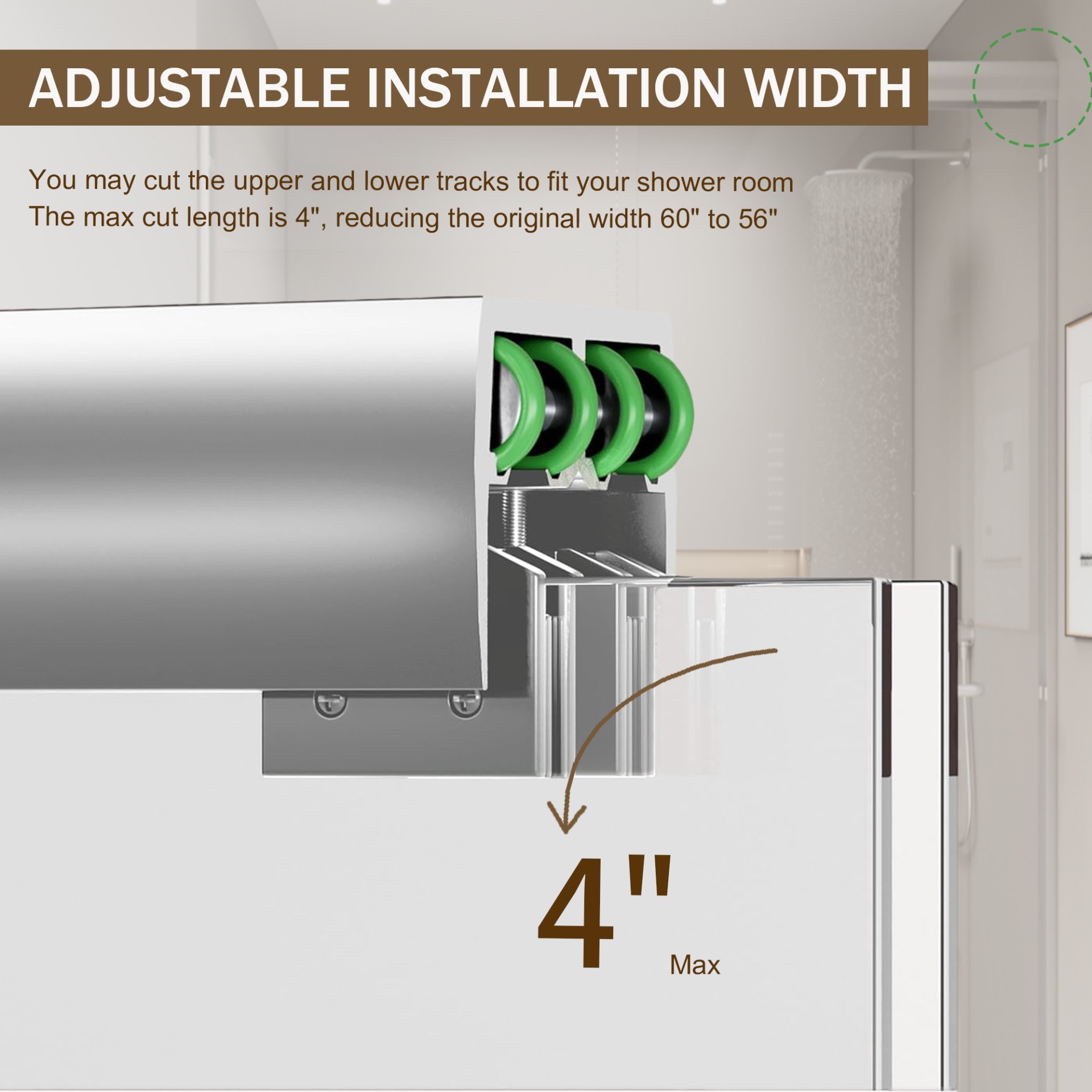Double Sliding Shower Door, Semi Frameless Bypass Bathroom Sliding Door With 1 / 4" (6Mm) Tempered Glass For Walk In Shower - Chrome - Image 6