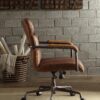 Harith - Retro Top Grain Leather Office Chair - Brown - Image 3