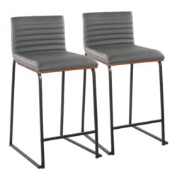 Mason Mara - Contemporary Fixed Height Counter Stool (Set of 2) - Black / Walnut / Gray
