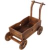 Wooden Wagon Planter Box Mobile Garden Planter With Wheels Handle Drain Hole Wood - Brown - Image 5