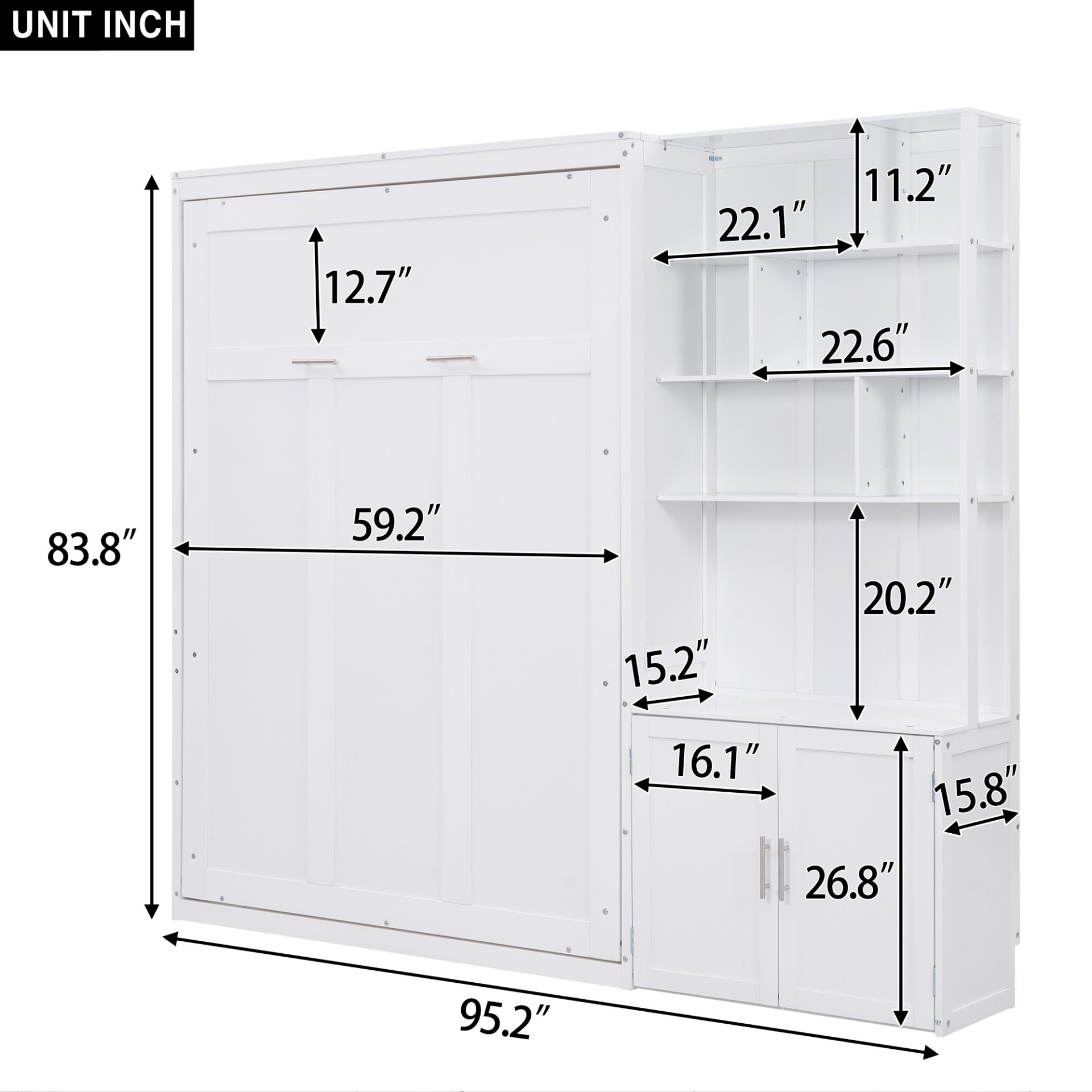 Full Size Murphy Bed With Multiple Storage Shelves And A Cabinet - White - Image 3