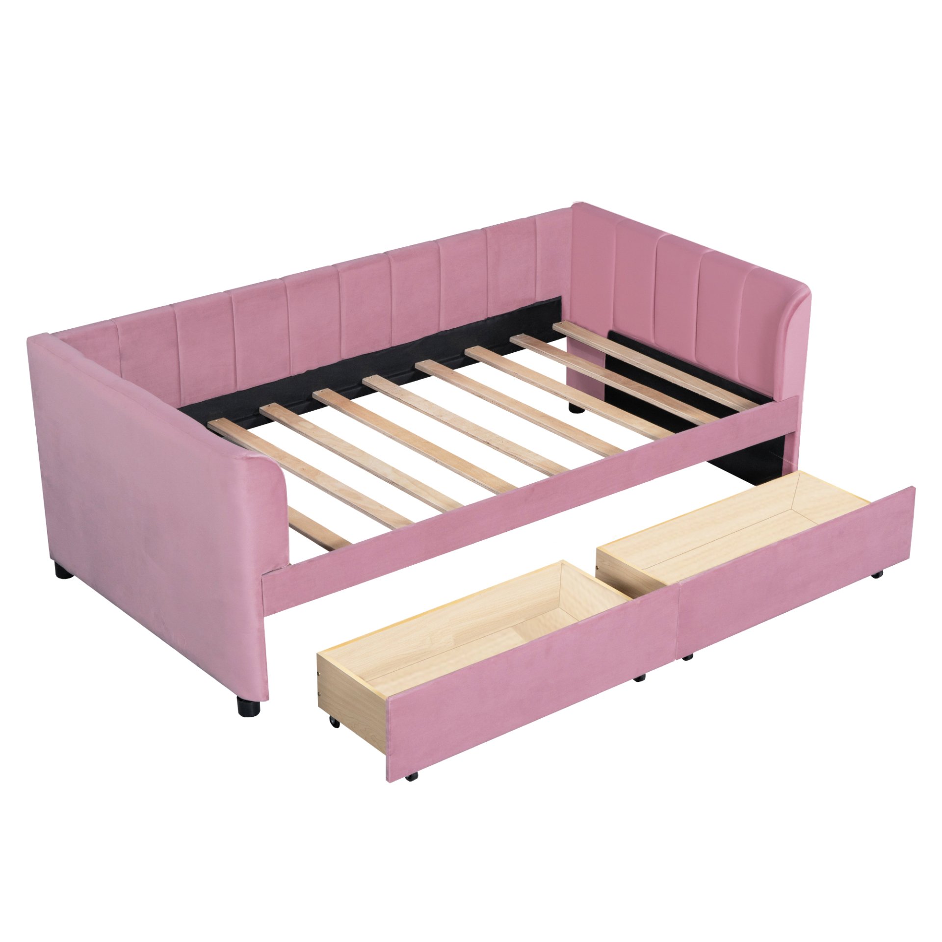 Twin Size Upholstered Daybed With Ergonomic Design Backrest And 2 Drawers - Pink - Image 9