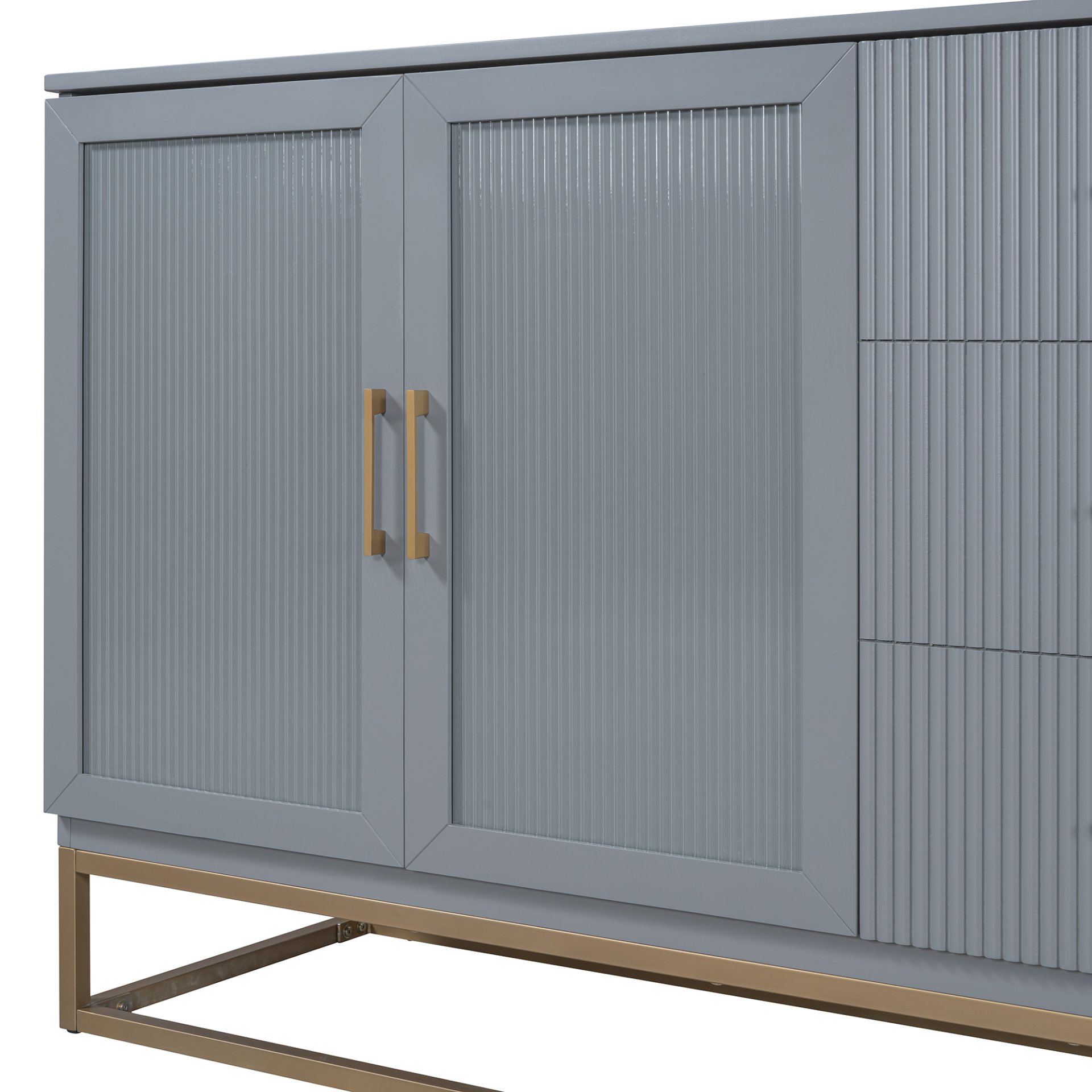 Queen Murphy Bed With Frosted Glass Doors Design, Fake Drawers, Metal Legs - Gray - Image 12