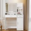 Vanity Desk With Mirror And LED Light Strip, Dressing Table With Large Drawer, 3 Level Storage Dresser & 3 Lighting Modes Adjustable Brightness, Suitable For Bedroom - White - Image 2