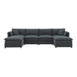 Chenille Modular Sectional Sofa, U Shaped Cloud Couch Set With Double Cushions, 6 Seat Sleeper Sofa Bed With Ottomans, Oversized Indoor Furniture - Dark Gray