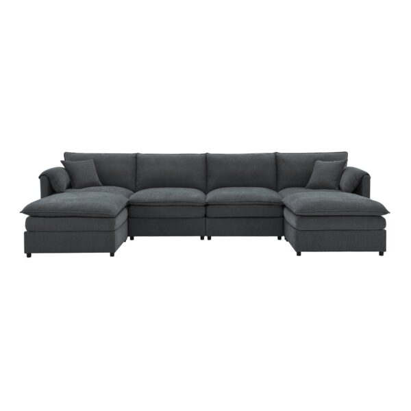 Chenille Modular Sectional Sofa, U Shaped Cloud Couch Set With Double Cushions, 6 Seat Sleeper Sofa Bed With Ottomans, Oversized Indoor Furniture - Dark Gray