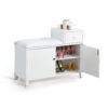 Shoe Storage Bench Cabinet With Fireproof Cushion, Double Doors And Movable Drawer For Door Entrance - White - Image 4