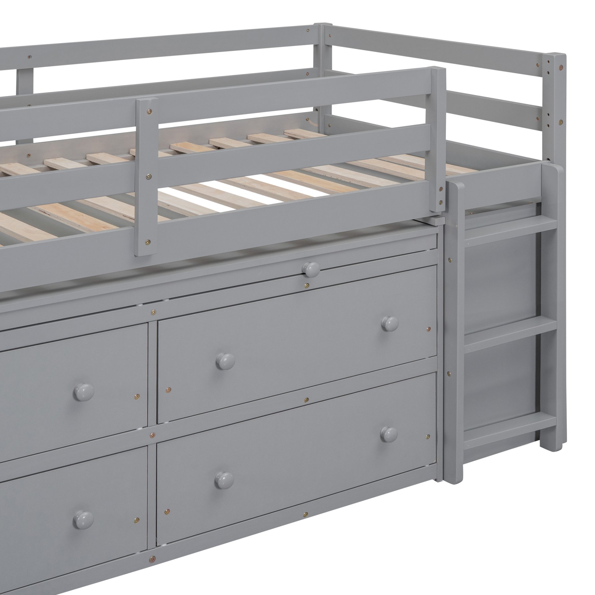 Twin Size Loft Bed With Retractable Writing Desk And 4 Drawers, With Lateral Portable Desk And Shelves - Gray - Image 9
