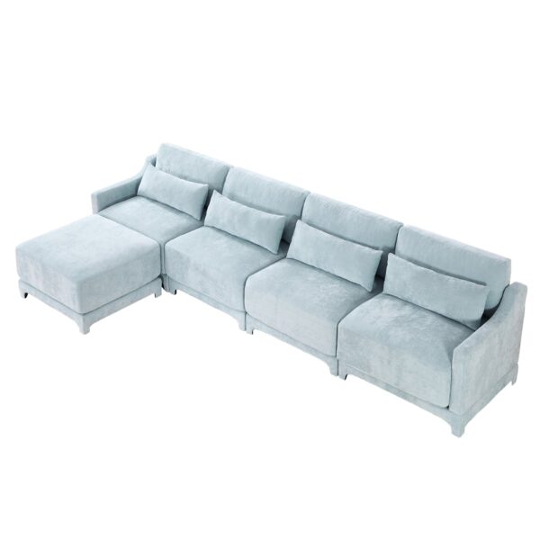 Stylish Four Seater Sofa With Movable Ottoman With Ergonomic Design - Sky Blue