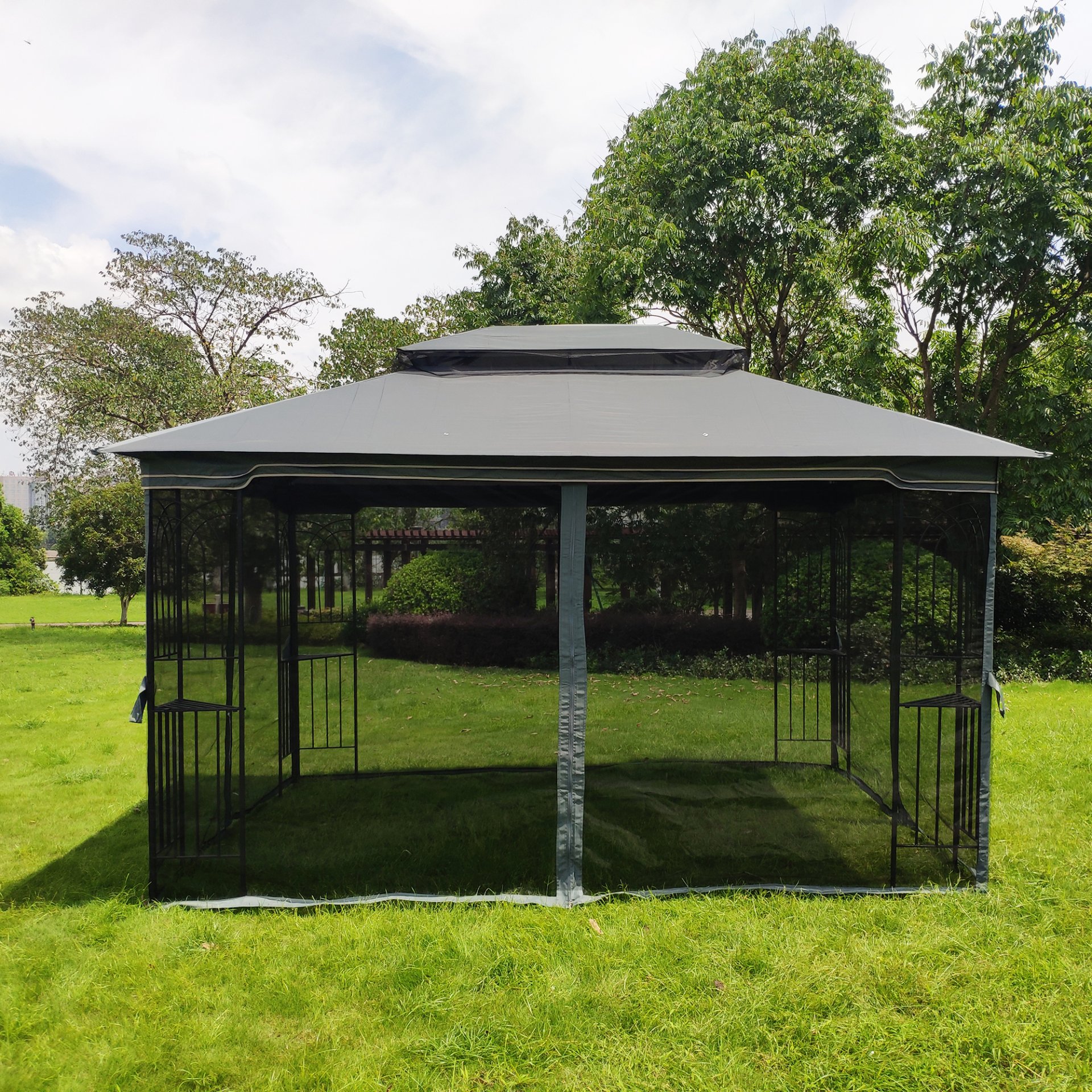 13 0 Outdoor Patio Gazebo Canopy Tent With Ventilated Double Roof And Mosquito Net (Detachable Mesh Screen On All Sides) Suitable For Lawn Garden Backyard And Deck Top - Gray - Image 14