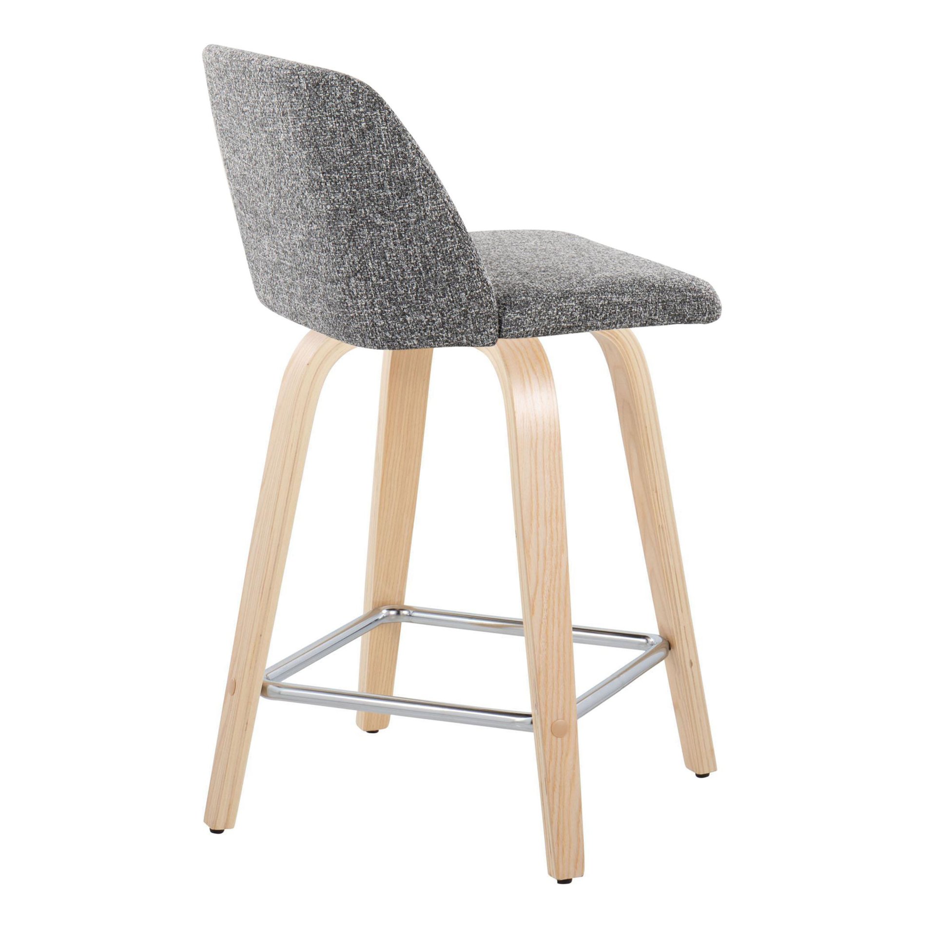 Toriano - Contemporary Fixed Height Counter Stool With Swivel And Square Footrest (Set of 2) - Natural / Gray - Image 4