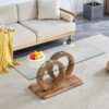 Modern Style Glass Top Coffee Table With Base Suitable For Living Rooms And Lounge Areas - Natural Wood - Image 4