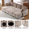 Sectional Sofa Pull Out Sofa Bed Versatile Sofa Sleeper With Large Storage Space, Two USB Ports And Two Cup Holders For Living Room - Brown - Image 7