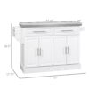 Homcom - Rolling Kitchen Island With Storage, Portable Kitchen Cart With Stainless Steel Top, 2 Drawers, Spice, Knife And Towel Rack And Cabinets - White - Image 3