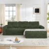 Modern Minimalist L Shape Modular Sectional Sofa Bed Corduroy Space Efficient Design - Green - Image 6