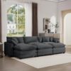 Oversized Modular Cushion Sofa With Portable Ottoman For Home Living Room - Gray - Image 9