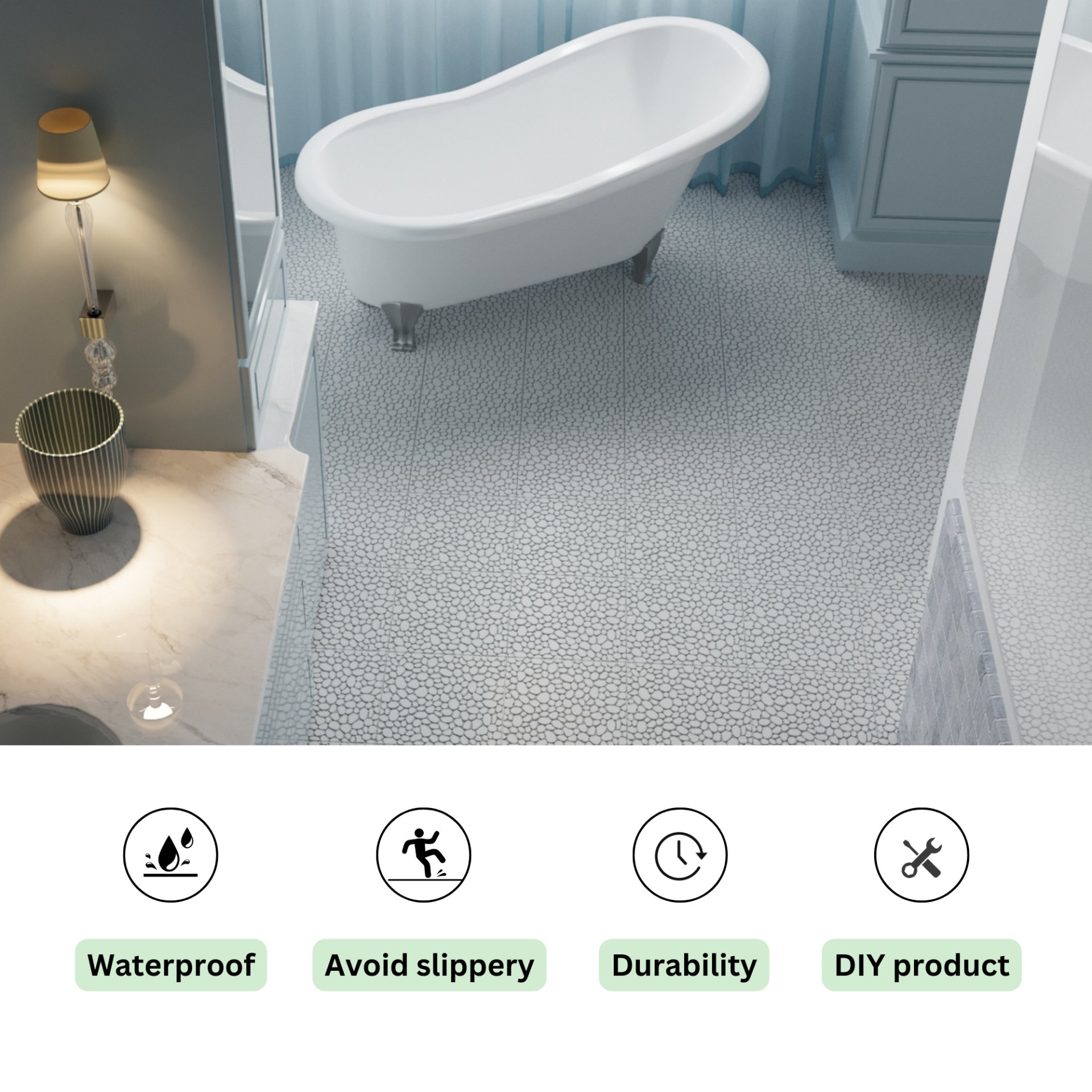 Interlocking Deck Tiles Plastic Waterproof Outdoor All Weather Anti-Slip Bathroom Shower Balcony Porch Strong Weight Capacity Upto 440 Lbs, Pebble Stone Pattern Pack Of 12 - Gray - Image 5