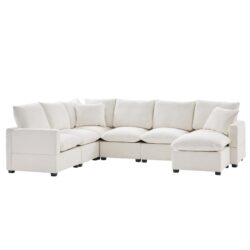 Modern U-Shape Modular Sofa, 7 Seat Chenille Sectional Couch Set With 2 Pillows Included, Freely Combinable Indoor Funiture - White