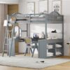 Full Loft Bed With U Shaped Desk, Storage Compartments And Tri Fold Mirror - Gray - Image 23