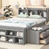 Full Bed With Bookcase Headboard, Under Bed Storage Drawers And Bed End Storage Case - Gray - Image 6