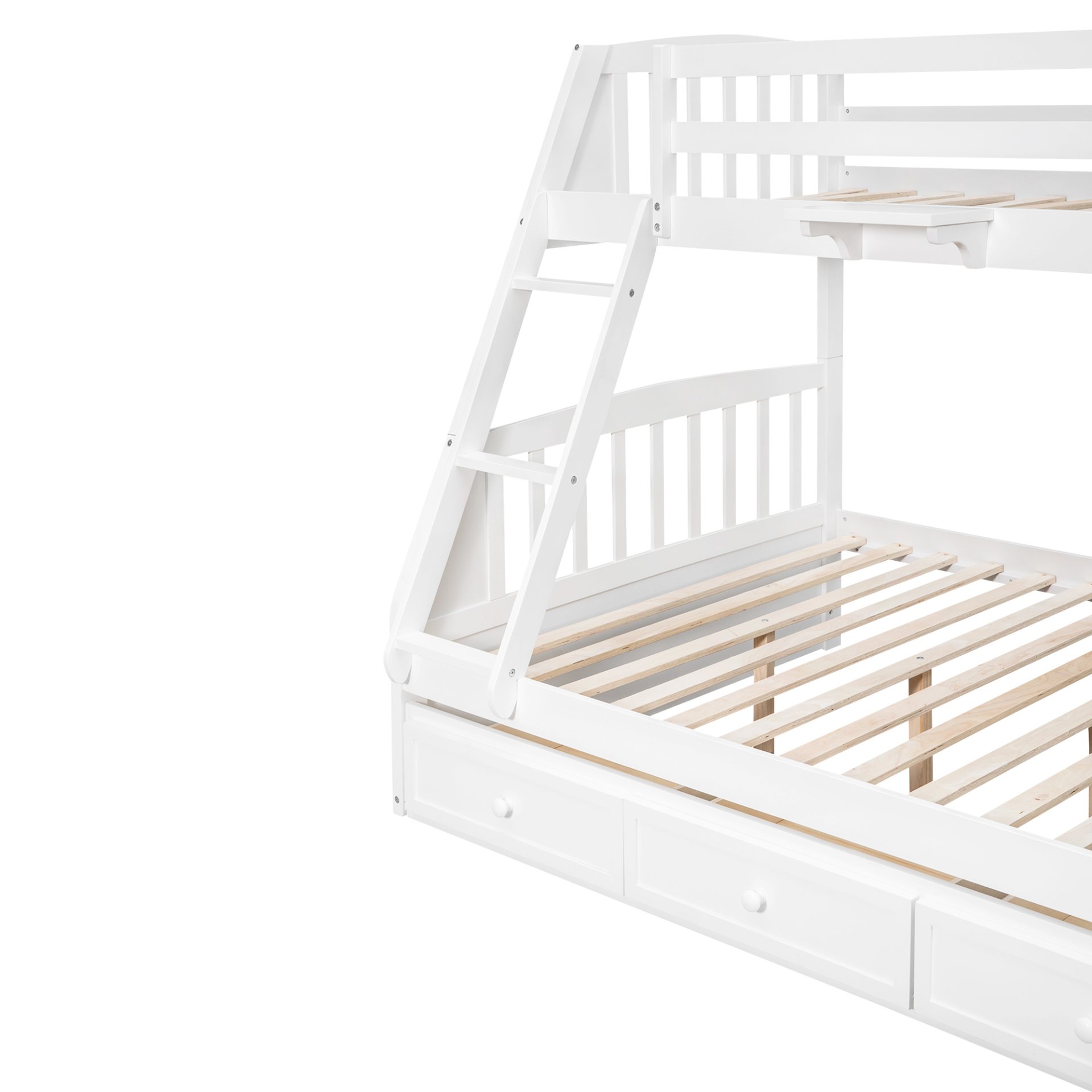 Twin Over Full Bunk Bed With Drawers, Ladder And Storage Staircase - White - Image 9