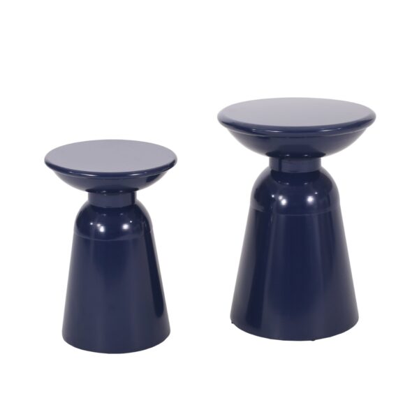 Serenita - Outdoor Iron Side Tables With Flared Design, (Set of 2) - Navy Blue