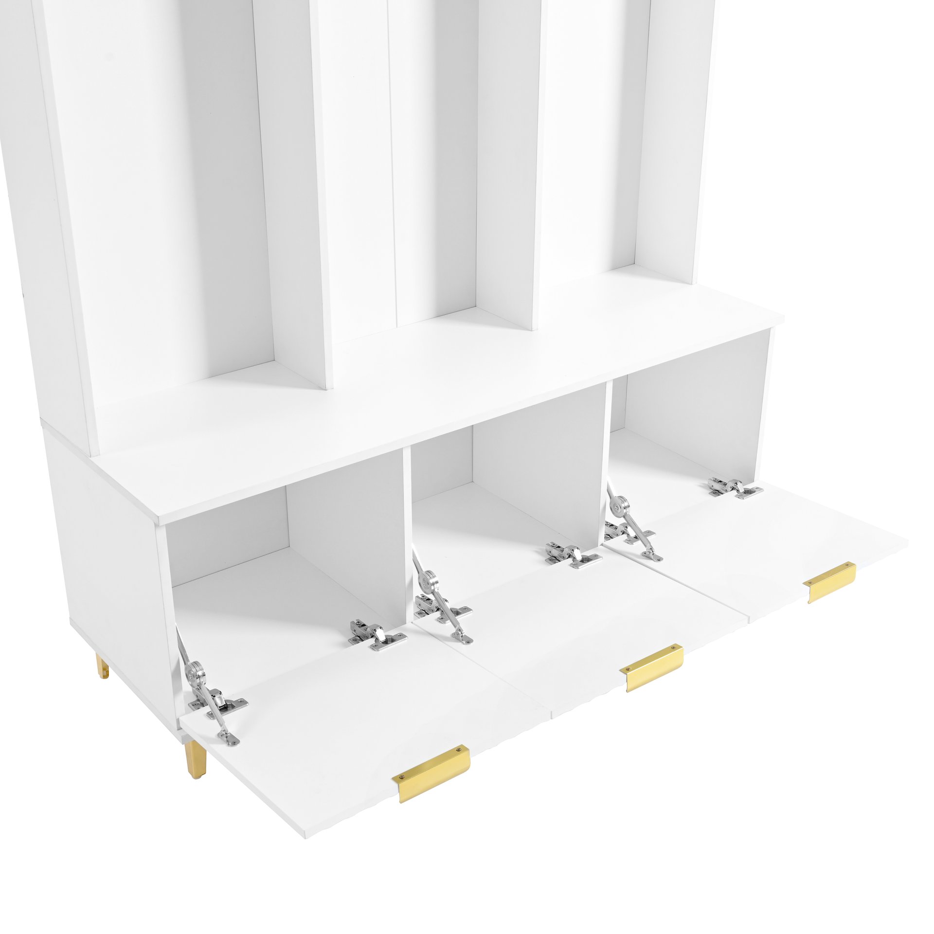 Modern Large Storage Hall Tree With Bench, Luxurious Coat Rack With 6 Hooks And Legs For Entryway, Living Room - White / Gold - Image 14