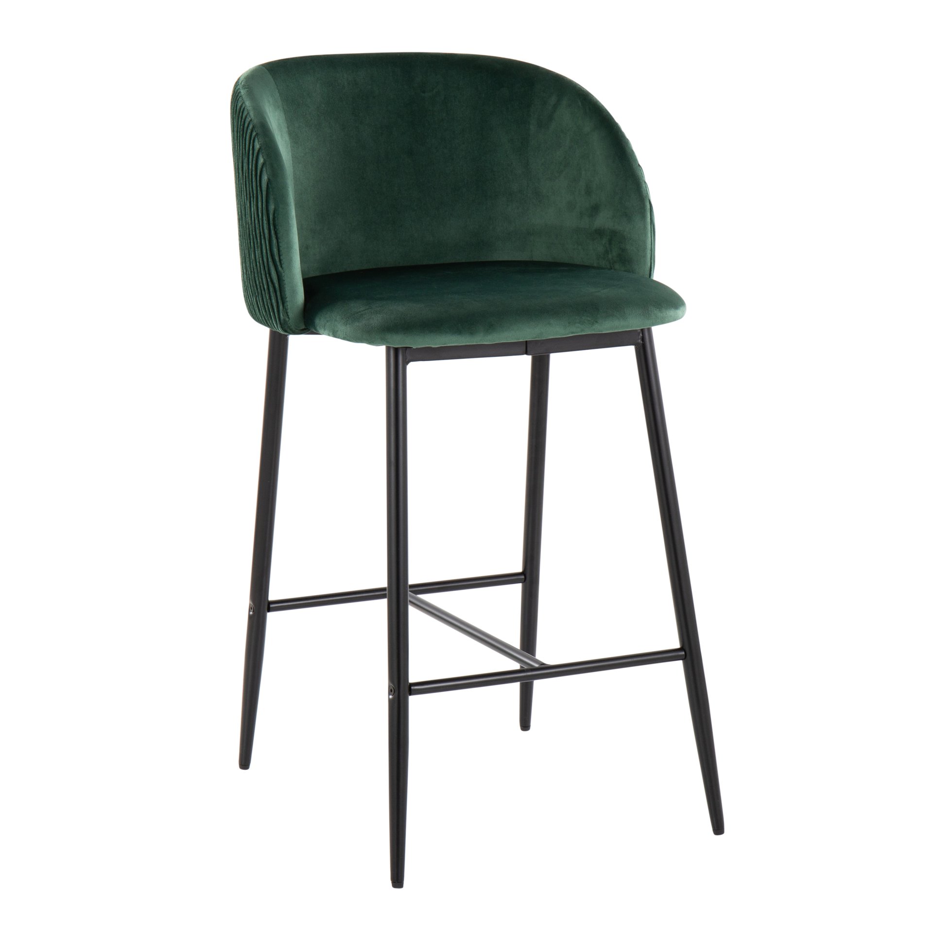 Fran - Pleated Waves Contemporary Fixed Height Counter Stool (Set of 2) - Black / Green - Image 2