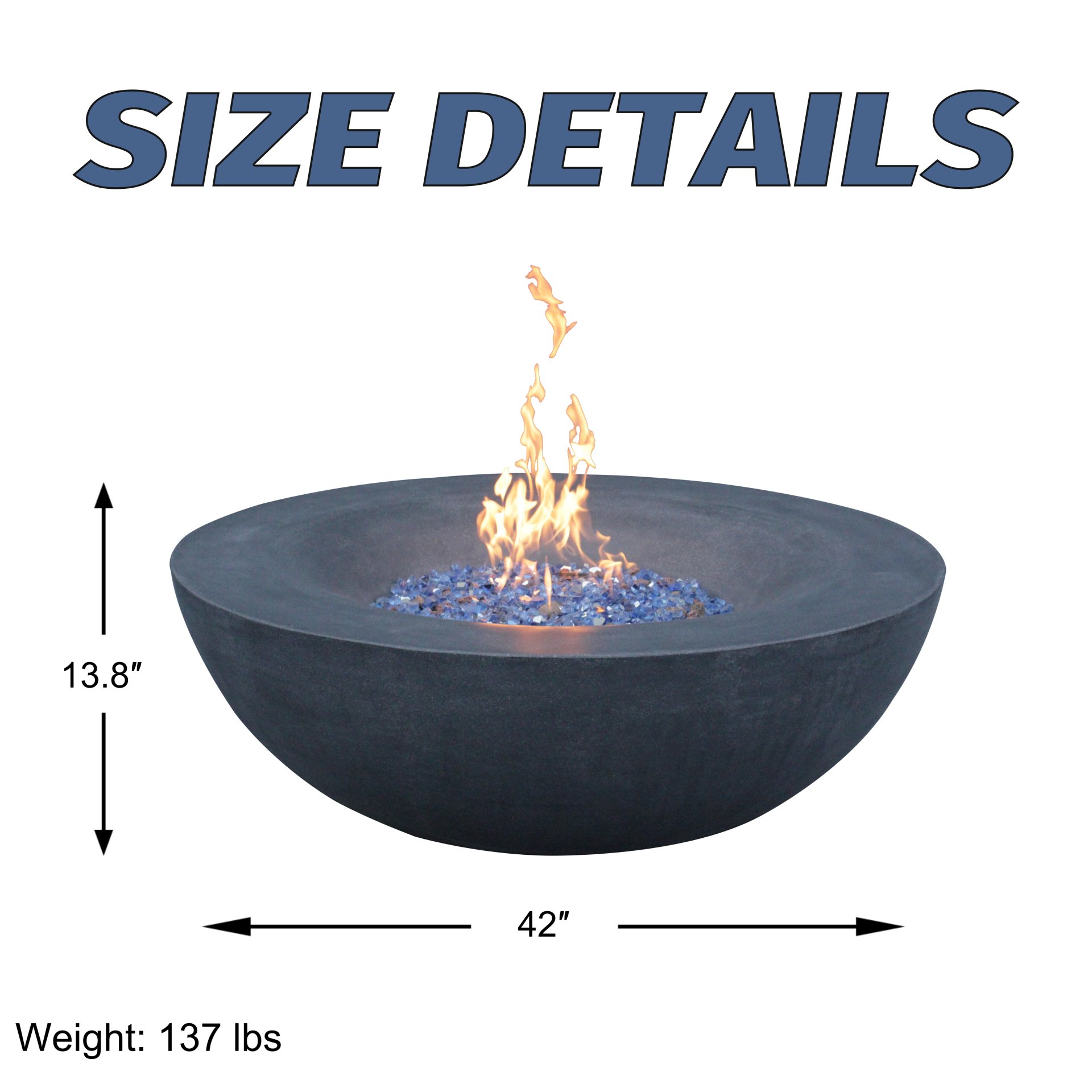 42 " Outdoor Concrete Propane Gas Fire Pit Bowl - Dark Gray - Image 5