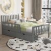 Twin Size Platform Bed With Guardrails On Both Sides And 2 Storage Drawers - Gray - Image 2