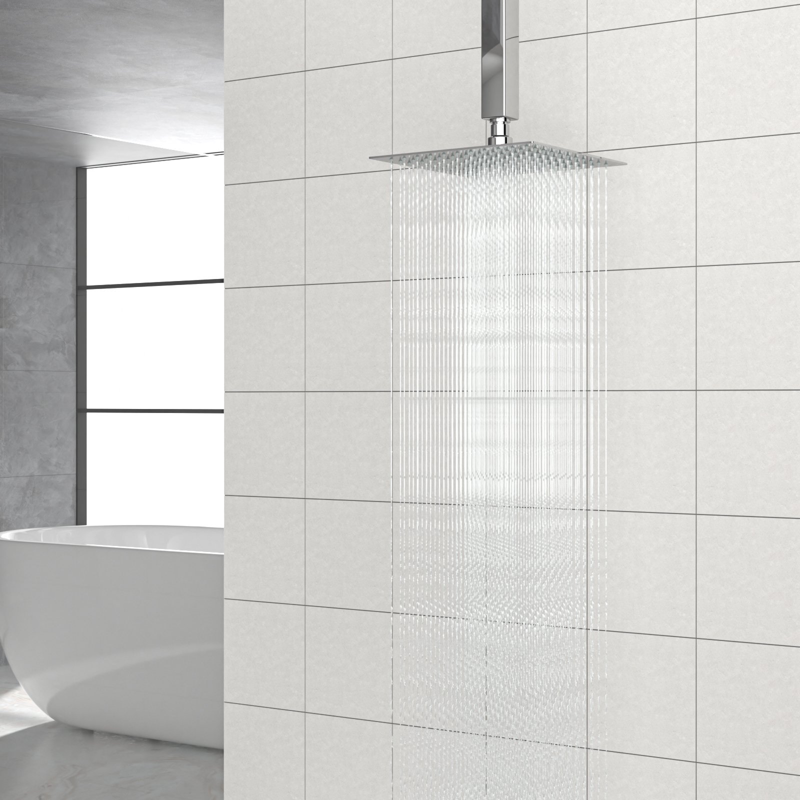 Elegant 8" Square Rainfall Shower Head, Wall / Ceiling Mounted, Stainless Steel - Chrome - Image 5