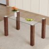 Transparent Tempered Glass Dining Table With Wood Grain Legs - Transparent / Walnut - Image 2