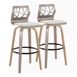 Folia - Contemporary Fixed Height Barstool With Swivel With Round Footrest (Set of 2) - Light Gray