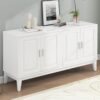 4 Door Sideboard Storage Cabinet With Door Shelf For Living Room And Dining Room, 2 Large Cabinets With Adjustable Shelf - White - Image 2