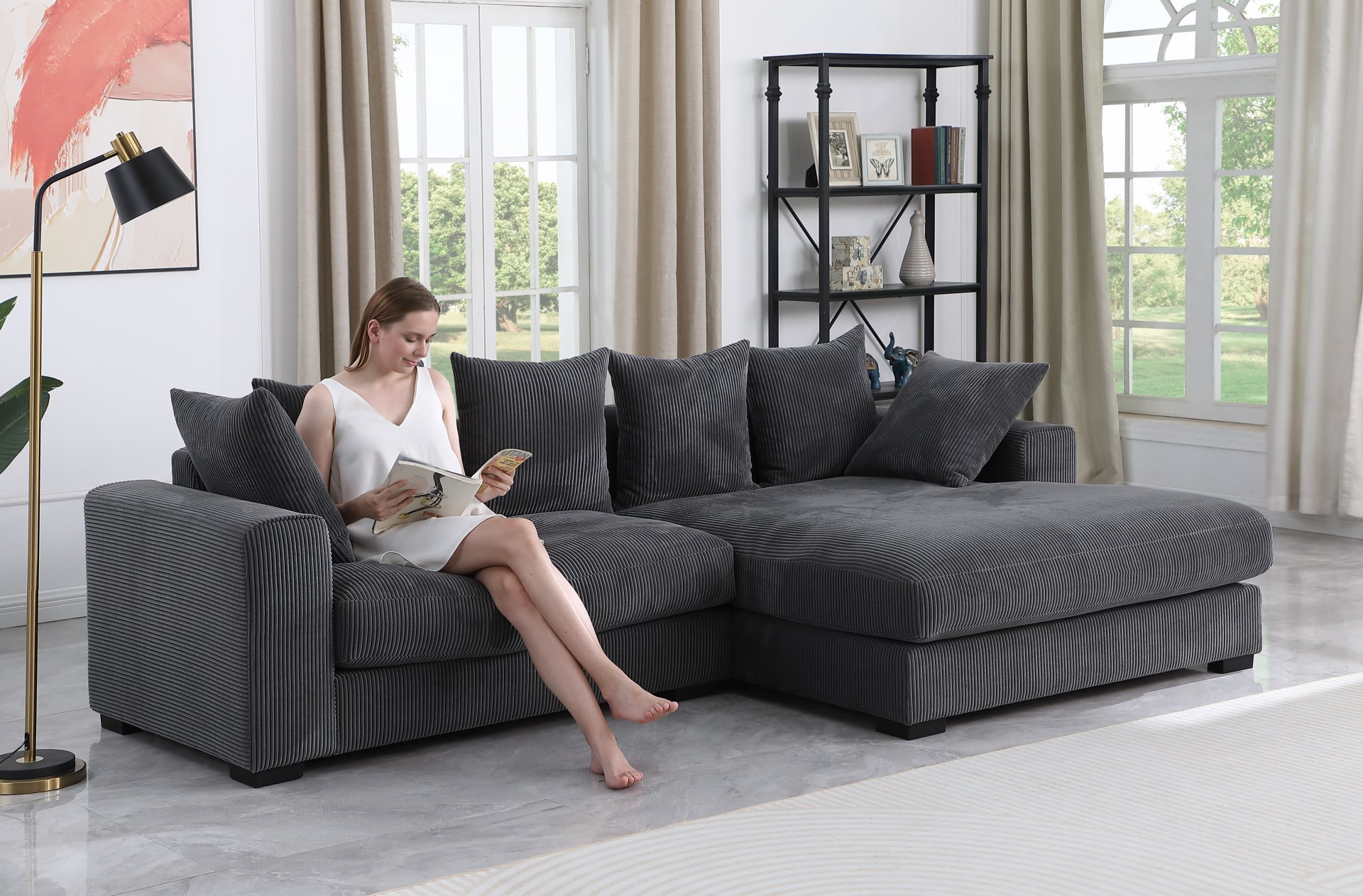 Naomi - 3 Piece Upholstered Sectional - Dark Gray - Image 9