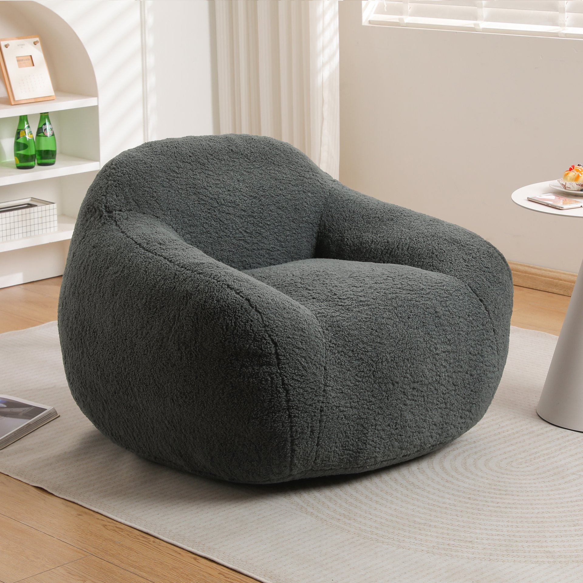 Giant Bean Bag Chair For Adults, Spacious Memory Foam Bean Bag Sofa With Armrests Teddy Fabric, Comfy Seating For Living Room Or Bedroom - Light Grayish Green - Image 2