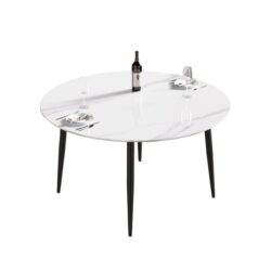53.15" Modern Man-Made Stone Round Metal Dining Table-Position For 6 People - White / Black