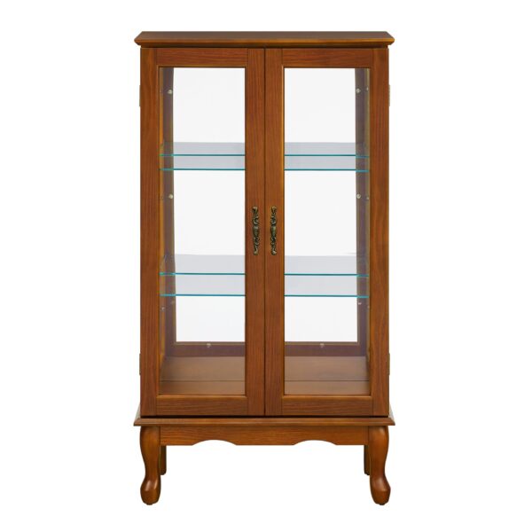 Curio Cabinet Lighted Curio Diapaly Cabinet With Adjustable Shelves And Mirrored Back Panel, Tempered Glass Doors (3 Tier), (E26 Light Bulb Not Included) - Oak