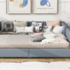 Queen & Twin Long Size Upholstered Platform Bed, Mother & Child Bed - Gray - Image 22