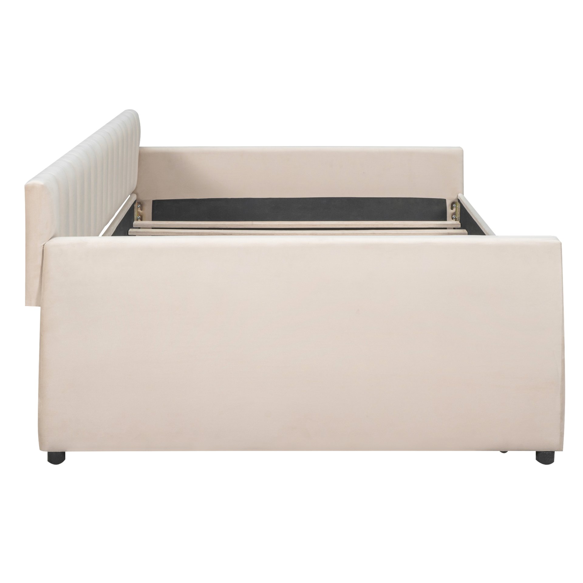 Full Size Upholstered Daybed With Trundle And Slat Support - Beige - Image 7